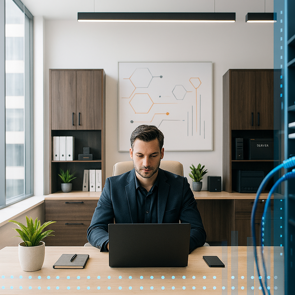 Modern tech office founder focused it setup